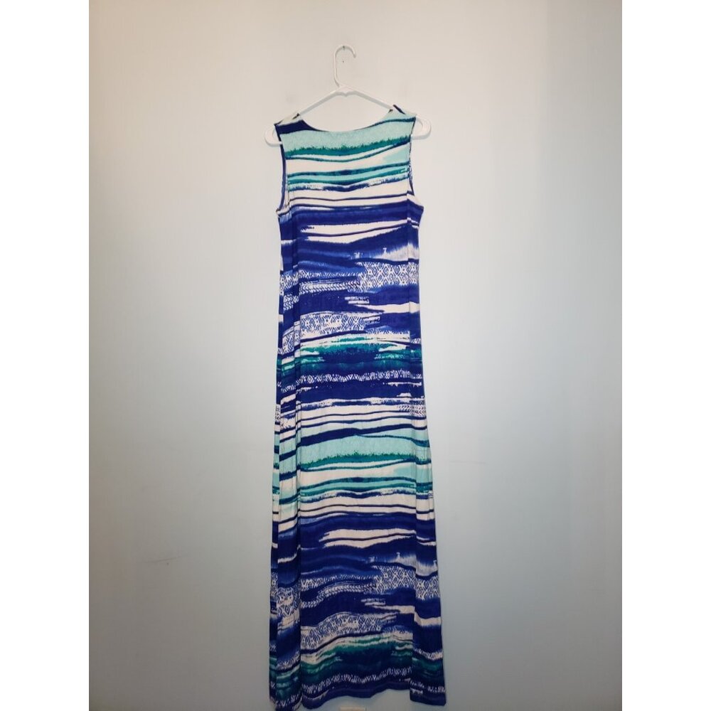 Chicos 1 Women 8 Tank Dress Blue Maxi Stripe Summer Stretch Casual Beach Coastal - Picture 2 of 6